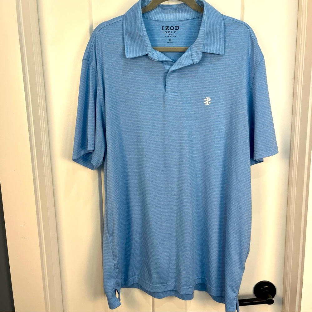 IZOD Men's Golf Polo Light Blue White Stripe Size XL Short Sleeve Lightweight